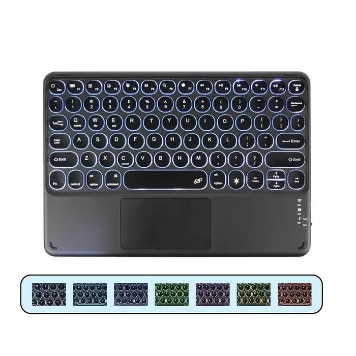 Espagnol/hébreu/russe/Portuguese mignon chapeau rond clavier Bluetooth rétro-éclairé avec pavé tacti