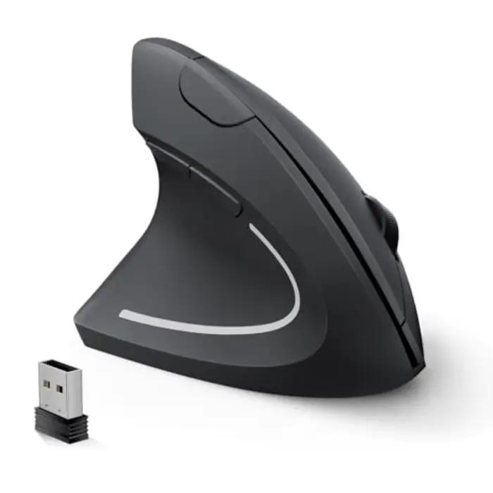 Souris ergonomique pour gauchers Lefty Design 2,4 GHz, DPI réglable, 6 boutons, couleur noire, moins