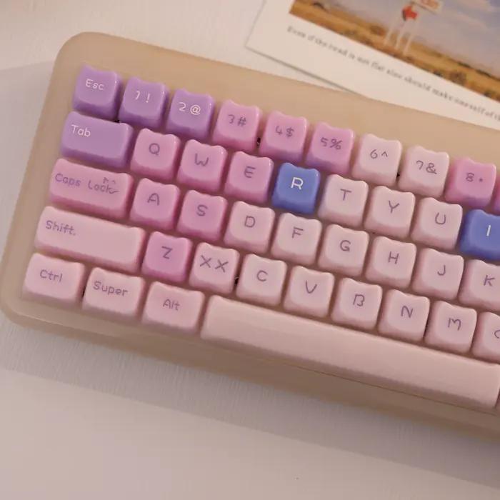 Capuchons de touches PinkCat 140 touches, en forme de chat, procédé UV, contour MAO, compatibles ave