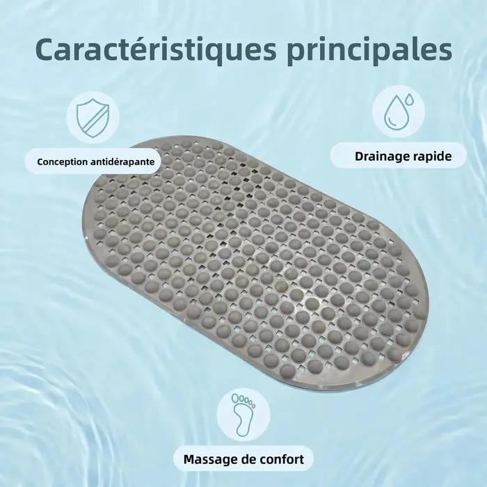 Tapis de bain ovale 35x66cm, antidérapant, texture diagonale, tapis de douche avec ventouses, résistant à l'eau, facile à nettoyer, tapis de salle de bain antidérapant