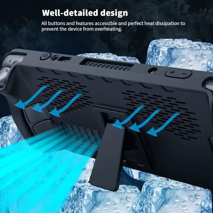 SD009 Kit de étui de protection Steam Deck : coque en TPU + support + trackpad et autocollants pour boutons arrière