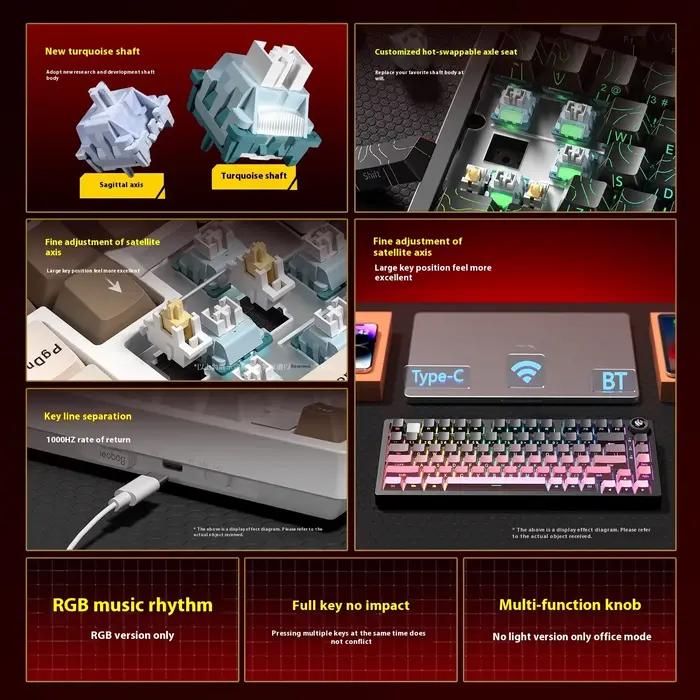 Clavier de jeu sans fil personnalisé Leobog Hi75C Pro 75 81 touches en aluminium BT 2.4G filaire Hotswap RGB Accessoires mécaniques Cadeau