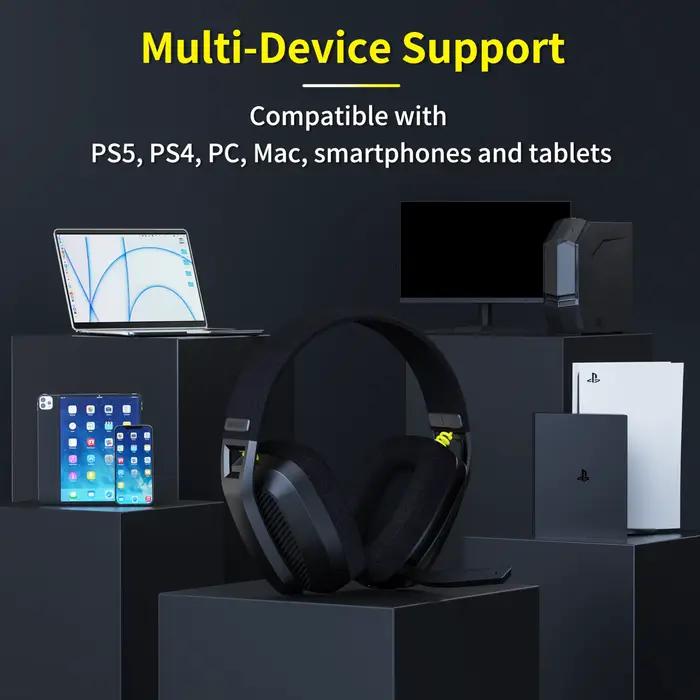BINNUNE BW06 casque de jeu sans fil 2.4GHz avec micro pour PS5 PS4 PC Mac Playstation