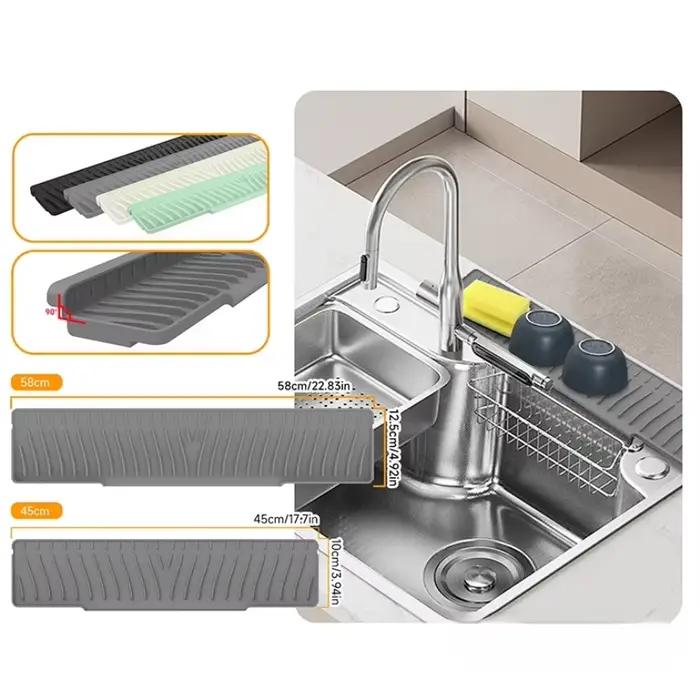 Ensemble de tapis de cuisine polyvalent: tapis de robinet anti-éclaboussures avec plateau anti-goutte pour le séchage de la vaisselle et l'éponge