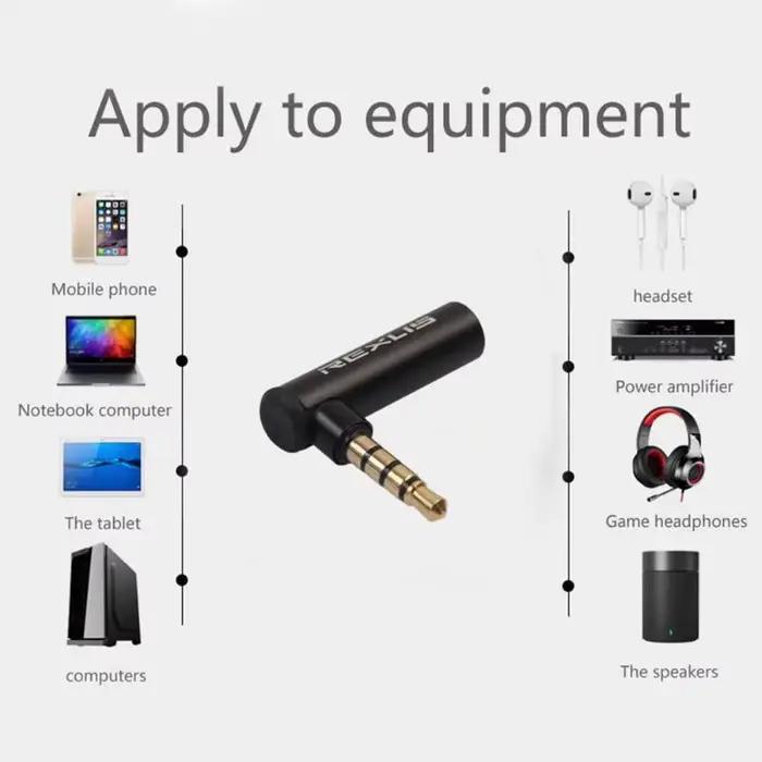 Adapteur Audio 3.5mm Mâle à Femelle 90 degrés Angle Droit Compatible Apple Android PC Occasions Spéciales Écouteurs Microphone Jack