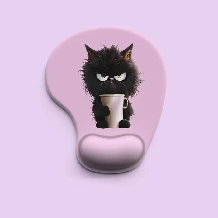 Tapis de souris ergonomique en forme de chat noir
