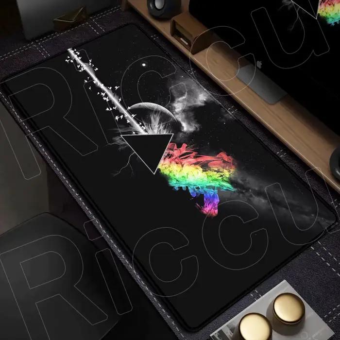 Tapis de souris noir lune arc-en-ciel Triangle Rock Style Art