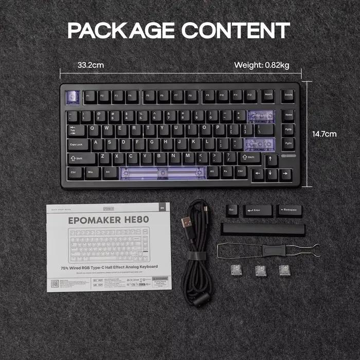 EPOMAKER HE80 75% disposition QWERTY américaine joint crémeux échangeable à chaud effet Hall filaire clavier mécanique magnétique DKS SOCD pour PC/Mac