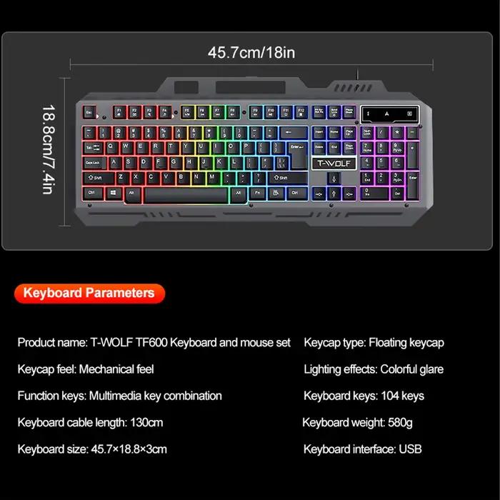 Combo clavier et souris de jeu 104 touches avec rétroéclairage RGB