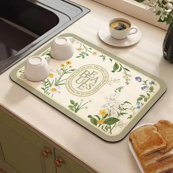 Tapis absorbant de cuisine, tapis de séchage de plat à café, tapis de vidange antidérapant, tapis de vidange de salle de bains, tapis de vaisselle absorbant