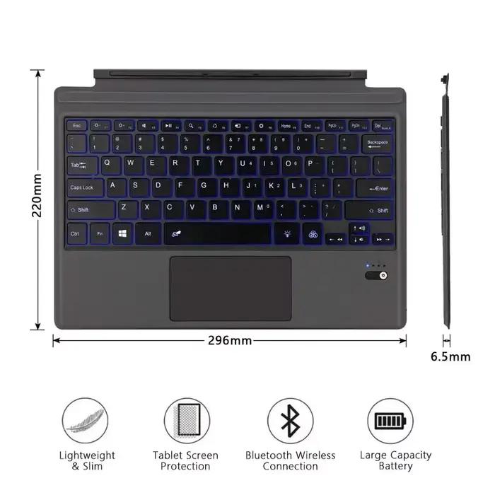 Clavier Trackpad Retroéclairé Bluetooth TOSINCEN pour Microsoft Surface Pro 3 4 5 6 7 7+ avec support de plusieurs langues et options de couleurs multiples
