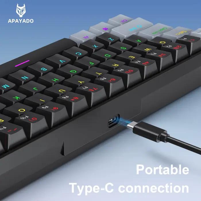 Clavier mécanique APAYADO K61 61 touches interrupteurs échangeables à chaud rétroéclairage multicolore RVB pour ordinateur de bureau portable et tablette occasions de jeu et travail