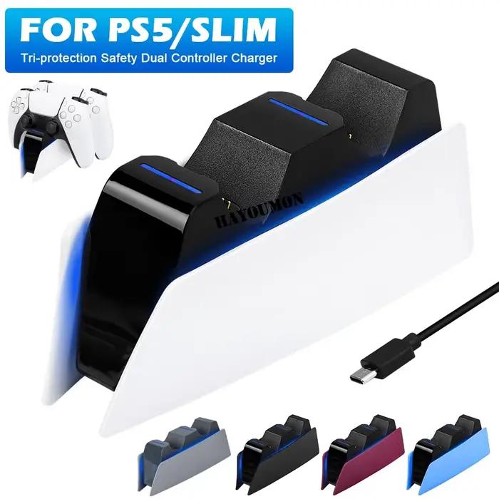 Station de chargement pour contrôleur PS5 avec indicateur LED pour charge rapide et sûre de deux contrôleurs PS5 en même temps en ABS robuste et disponible en cinq couleurs différentes pour personnalisation gaming