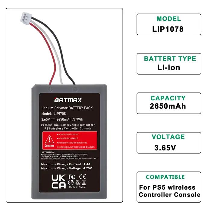 Batterie rechargeable haute performance pour contrôleur PS5 compatible avec Sony PS5 pour une durée de jeu augmentée et sans interruption gaming
