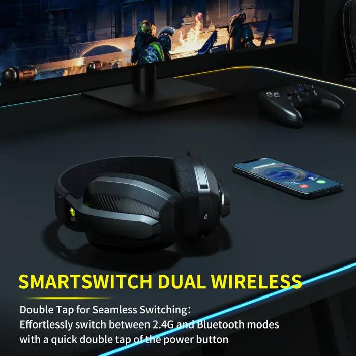 BINNUNE casque de jeu sans fil 2.4 GHz avec micro pour PS5 PS4 PC Mac Playstation
