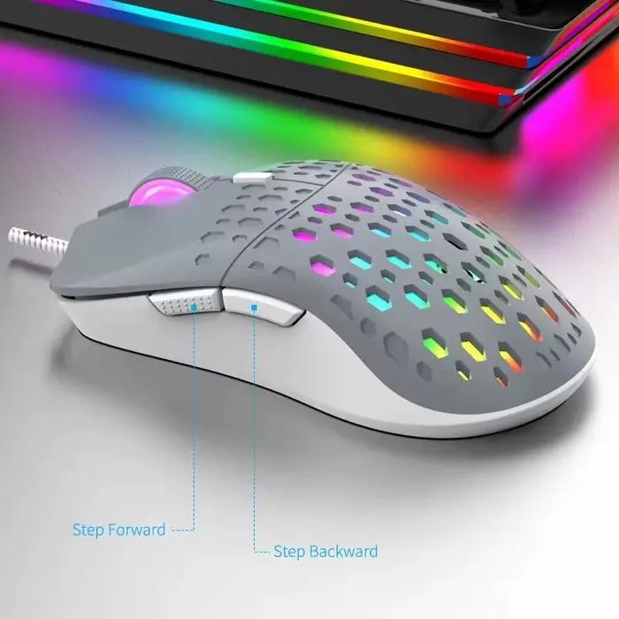 Souris Filaire RaiKu G701 6 Boutons Éclairage Coloré pour Jeux et Travail Bureau Occasions Spéciales Blanc Gris Noir