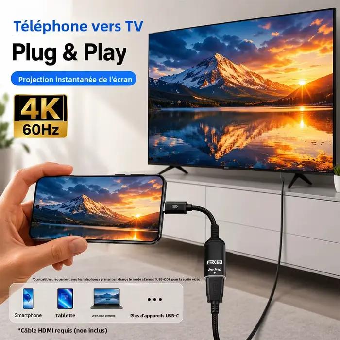 Adaptateur USB C vers HDMI 4K@60Hz Plug and Play