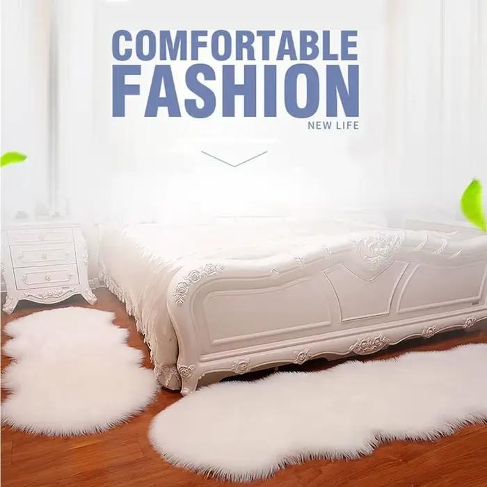 Tapis Shaggy Moelleux en Faux Peau de Mouton Artificielle, Tapis à Cheveux Longs, Laine Moelleuse, Polymères Doux, Décoration de Maison, Antidérapant pour Chambre à Coucher