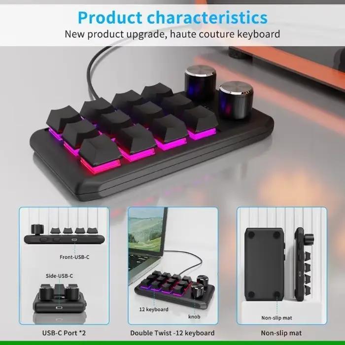 Clavier jeu à une main U55C avec rétroéclairage RVB 12 touches programmables