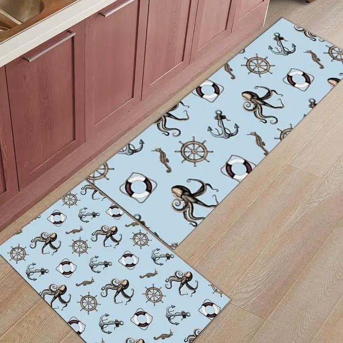 Tapis de Sol Bleu Foncé pour Cuisine, Polymères, Porte d'Entrée, Anti-Alde, HOArea lea, Décoration de Maison, 1 Pièce