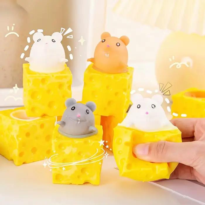 1/3/5 pièces Jouet anti-stress amusant à presser en forme de souris et de bloc de fromage