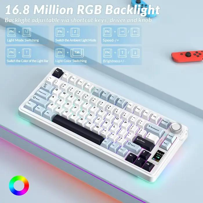 AULA S75 Pro clavier mécanique de jeu 75% échangeable à chaud rvb rétro-éclairé 4000mAh PBT touches