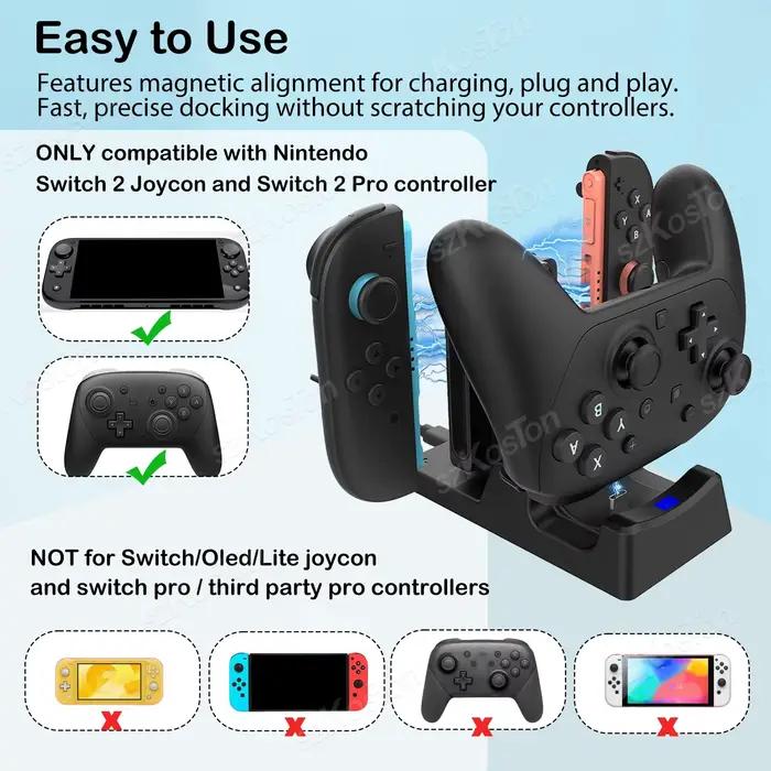 Station de charge 3 en 1 pour Switch 2 Pro Controller pour Switch2 avec indicateur LED et câble