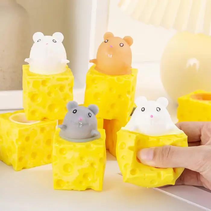 1/3/5 pièces Jouet anti-stress amusant à presser en forme de souris et de bloc de fromage
