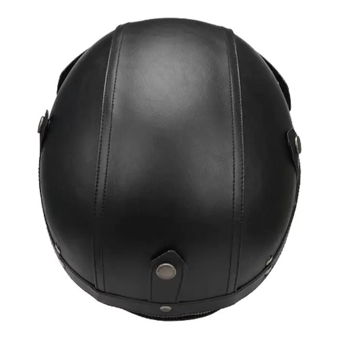 Demi-casque de Moto noir en cuir allemand, Vintage, Casco Moto, visage ouvert, Certification DOT
