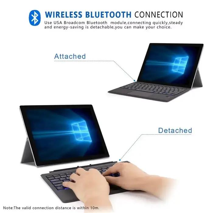 Clavier Trackpad Retroéclairé Bluetooth TOSINCEN pour Microsoft Surface Pro 3 4 5 6 7 7+ avec support de plusieurs langues et options de couleurs multiples