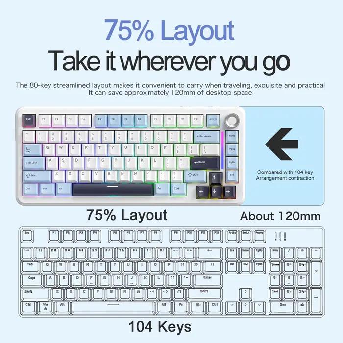 Clavier de jeu sans fil FreeWOL F75 RGB mini-disposition 75% échange à chaud rétroéclairage multicolore pour ordinateur portable tablette et bureau