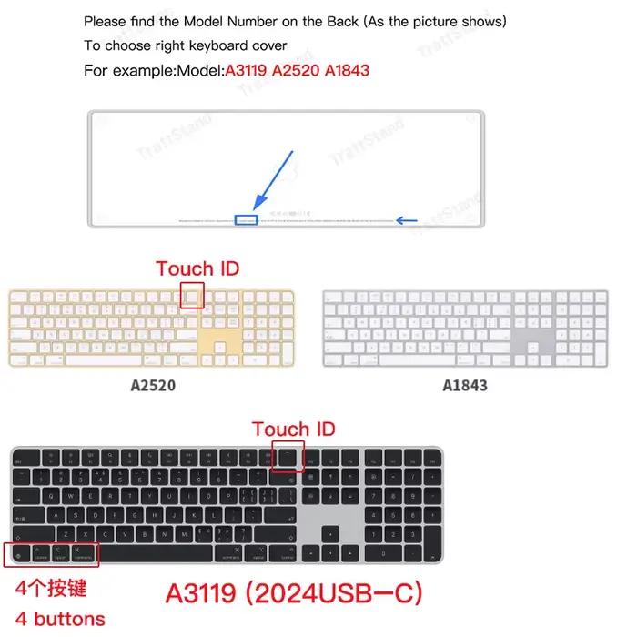 Film de protection pour clavier Apple Magic USB-C 2024 A3119 A2520 A1843