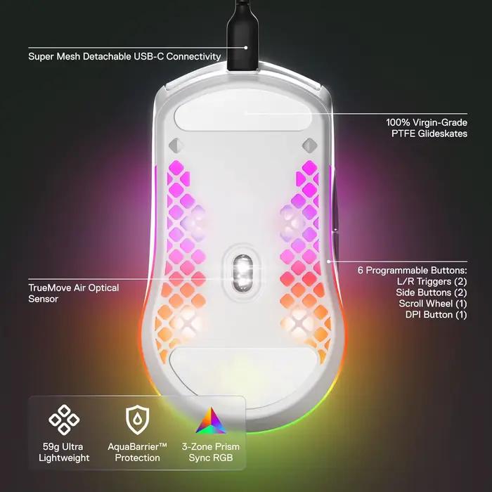 Aerox 3 - Souris de jeu Holey RGB - Conception ultra légère et résistante à l'eau - Capteur optique TrueMove Core 8