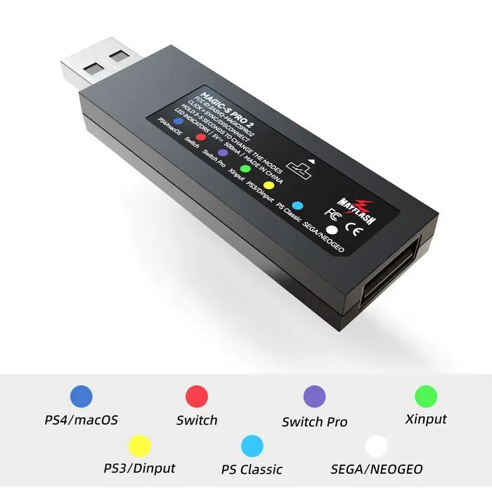 Mayflash MAGIC-S PRO 2 Adaptateur USB pour contrôleur sans fil compatible Bluetooth pour PS4/Switch/Windows/macOS/Steam Deck