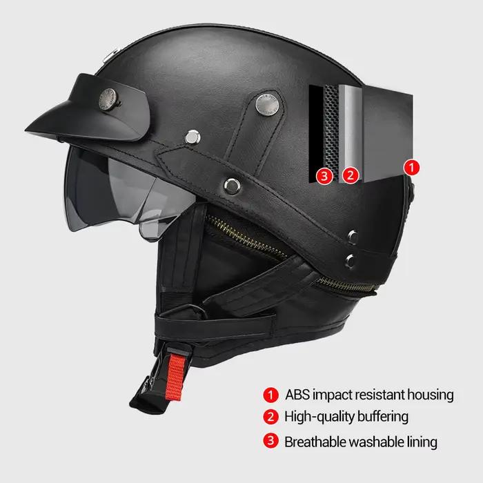 Demi-casque de Moto noir en cuir allemand, Vintage, Casco Moto, visage ouvert, Certification DOT