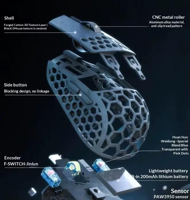 Souris de jeu sans fil Darmoshark M5 PRO M5 Air en fibre de carbone forgée