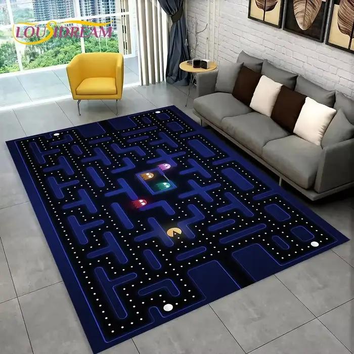 Tapis de jeu Pacman Retro Classics Game Gamer pour la maison, salon, chambre d'enfant, décoratif et antidérapant polyester PVC