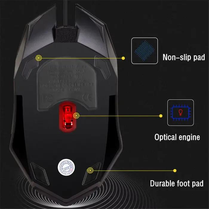 Souris de jeu dtvane filaire avec rétro-éclairage, 1600 DPI, 4 boutons, design ergonomique pour joueur droitier ou gaucher, boîte rouge de protection, pour gamer occasionnels et professionnels