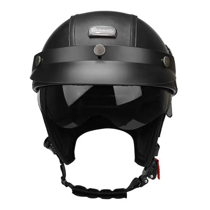 Demi-casque de Moto noir en cuir allemand, Vintage, Casco Moto, visage ouvert, Certification DOT
