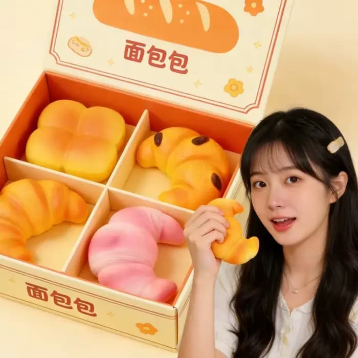 Jouet Squishy Anti-stress à Rebond Lent, en Forme de Pain au Beurre, Croissant et Brique de Beurre, Cadeaux Créatifs