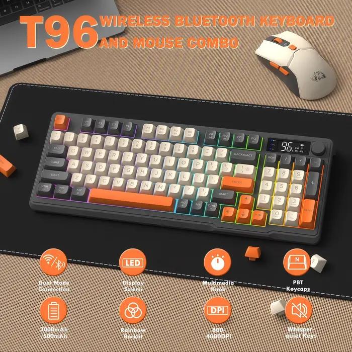 Kit Clavier et Souris Sans Fil T96 Tricolore Tendance
