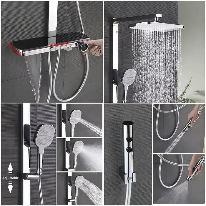 Système de douche de luxe HOWaterfall, affichage numérique de la température, ensemble de douche de baignoire, pluie chaude et froide, douche de centre commercial Ensemble complet de douche de salle d