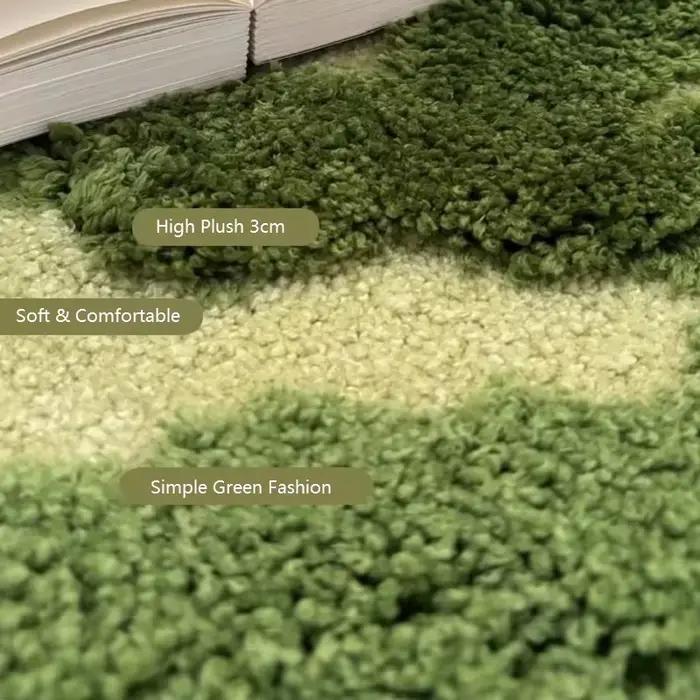 Tapis en peluche touffeté effet mousse pour chambre et salon, tapis de sol antidérapant vert forêt, tapis épais pour pieds, tapis de chevet, décoration intérieure