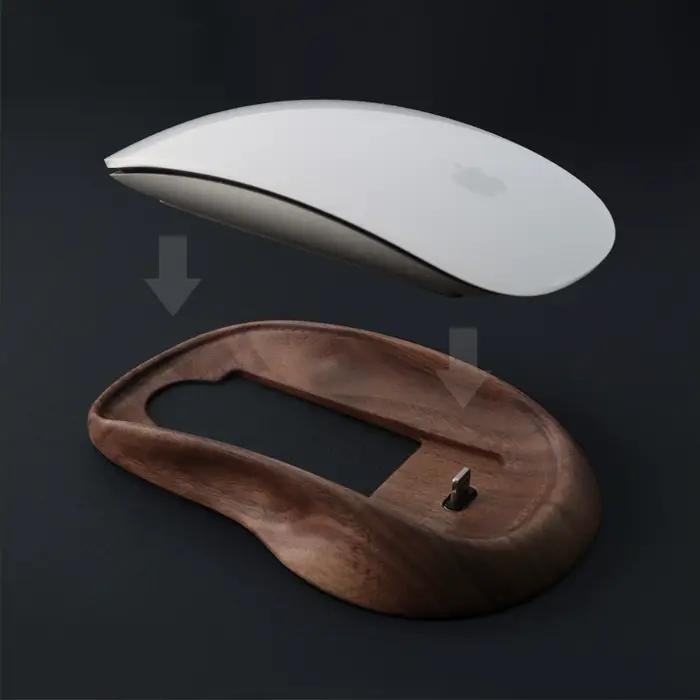 Souris magique de luxe antichoc, étanche, en bois de noyer, cerisier et érable, avec port Lightning et USB.