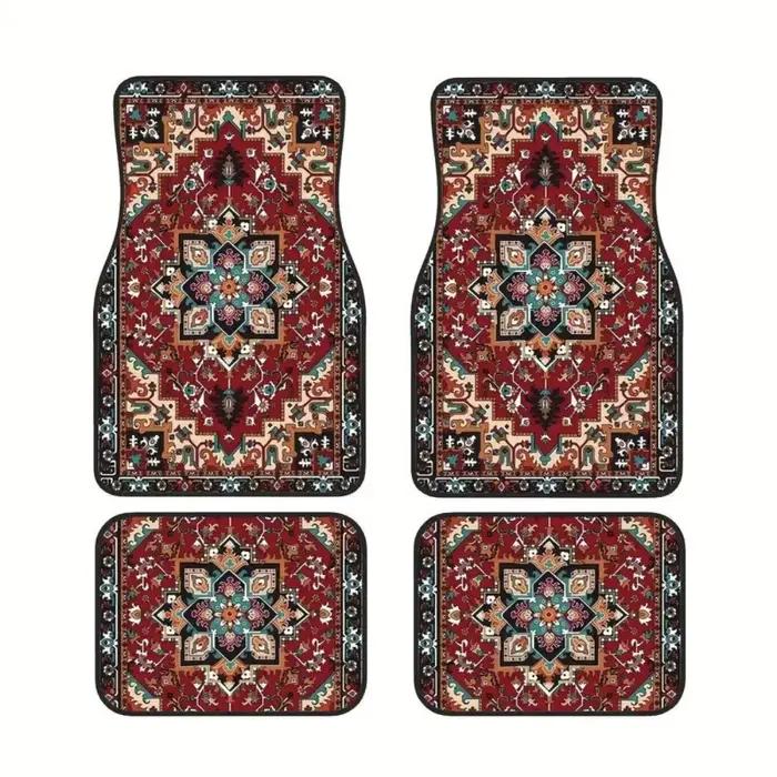 4 tapis de sol de voiture rétro bohèmes, antidérapants, résistants à la saleté, style tapis persan, robustes, pour la décoration et la protection des sols de voiture
