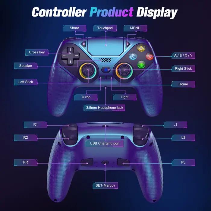 Manette sans fil pour PS5 avec éclairage RGB, joystick Turbo/Marco, double vibration, contrôle de jeu pour PS5 Pro/Slim/PC occasions spéciales gaming