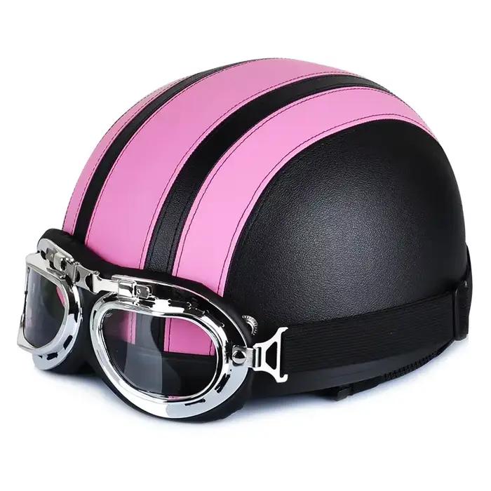 Casque de Moto en cuir moto équitation vintage Cruiser Touring demi-casques Moto vélo Scooter motard casque
