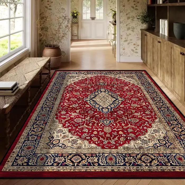 Tapis de luxe rouge persan pour salon, grand tapis antidérapant pour tables basses, décoration intérieure, chambre à coucher, tapis de salon