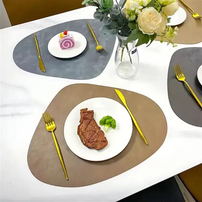 Napperons en cuir PU, sous-verres à café imperméables, tapis de Table de cuisine, faciles à essuyer, tapis de Table à manger de cuisine sans plis