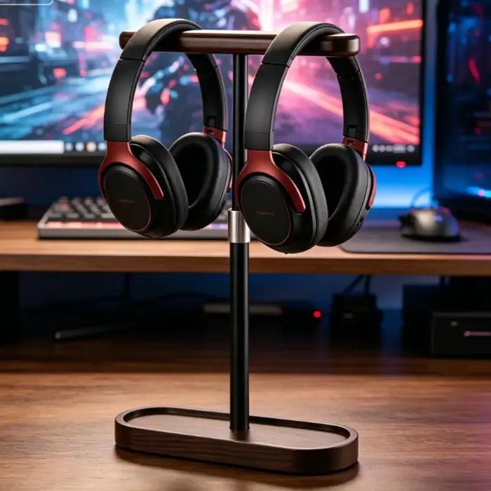 Support de casque de jeu en bois réglable en hauteur
